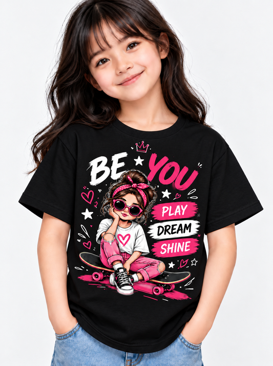 Be You Skateboard T-Shirt for Girls – Black | Mars Mash
