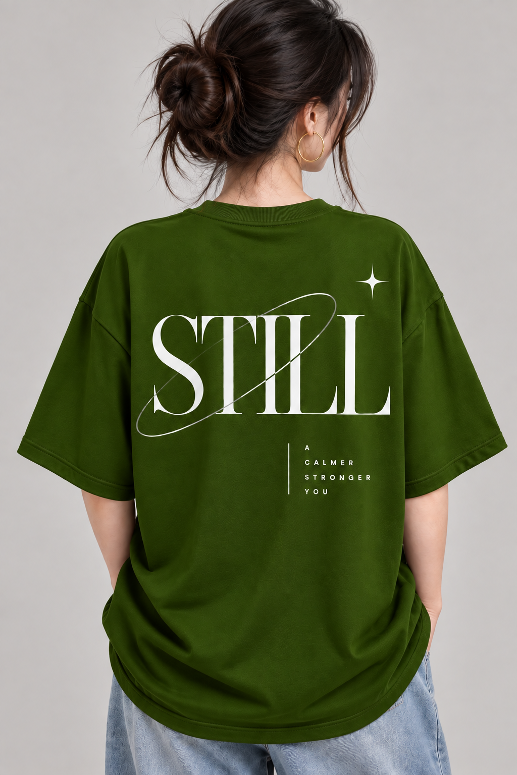 Women’s Still Graphic Oversized T-Shirt | Minimalist Calm & Strength Tee | Mars Mash
