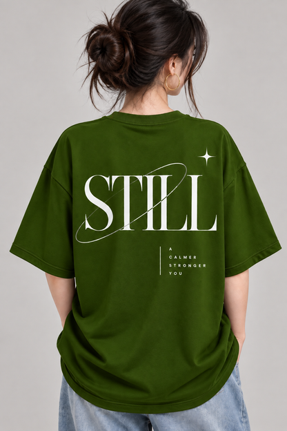 Women’s Still Graphic Oversized T-Shirt | Minimalist Calm & Strength Tee | Mars Mash