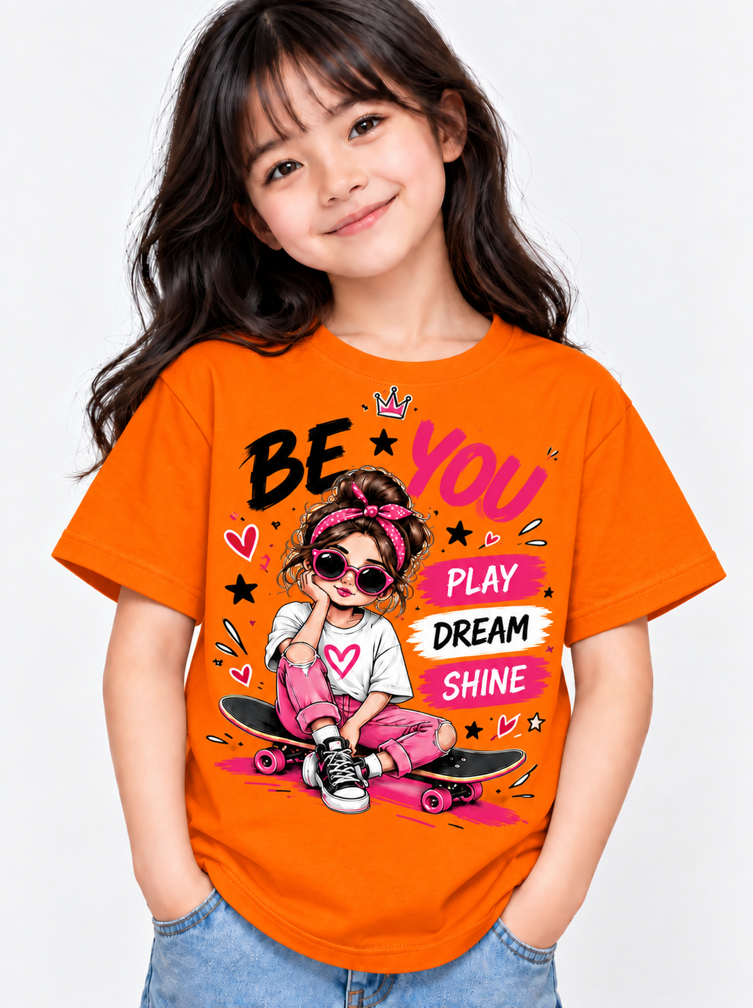 Be You Skateboard T-Shirt for Girls – Black | Mars Mash