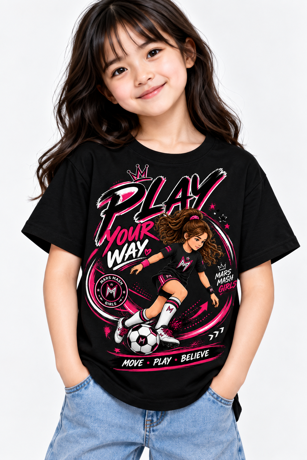 Girls Soccer T-Shirt | Play Your Way Football Graphic Tee | Mars Mash