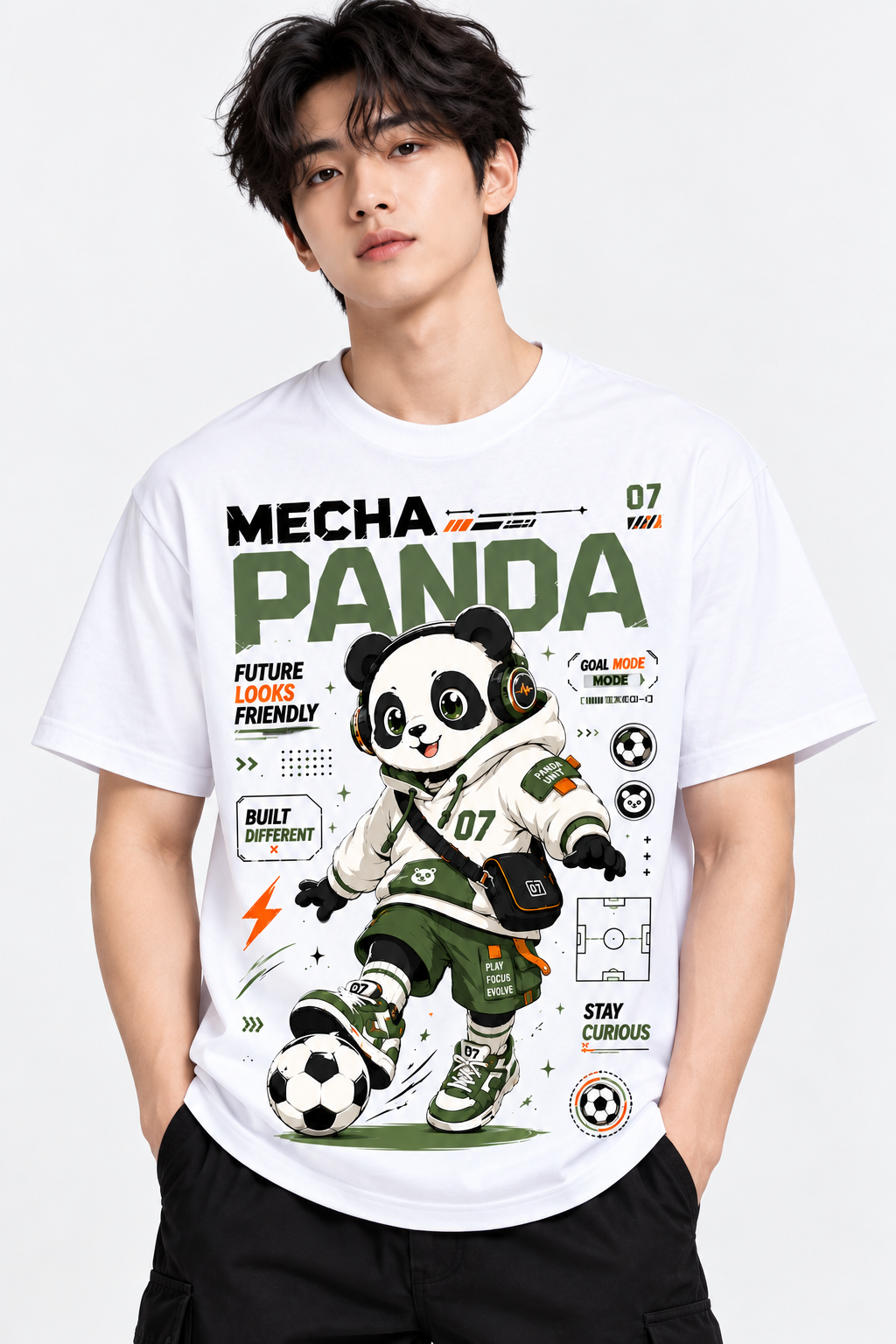 Junior Boys Mecha Panda T-Shirt | Futuristic Soccer Tee | Mars Mash