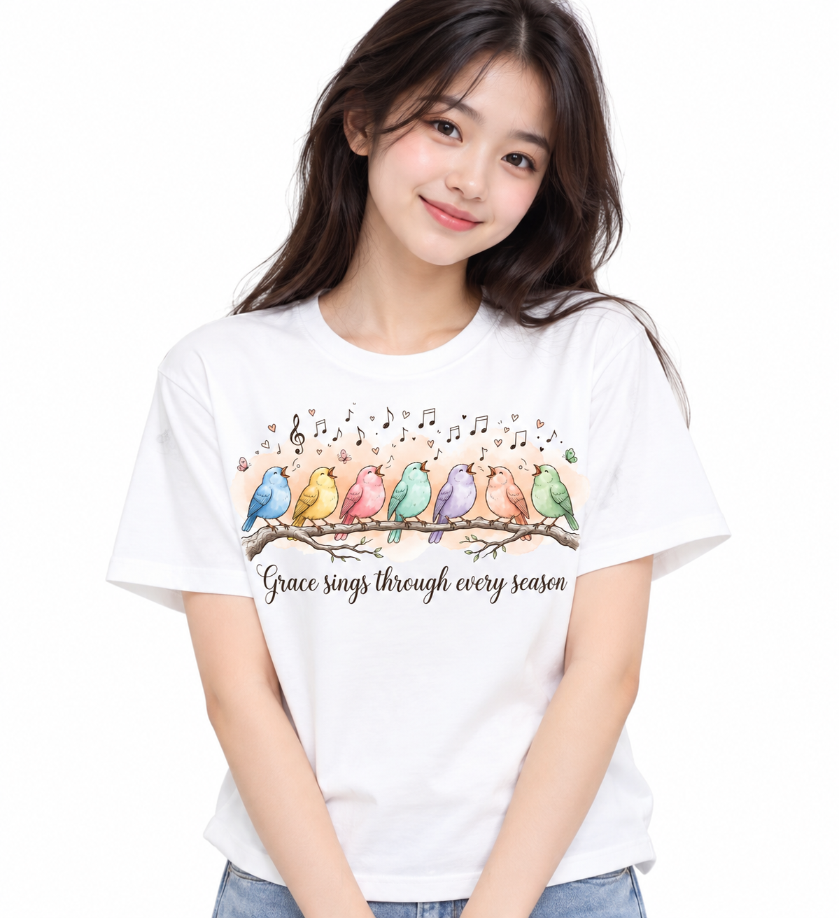 Grace Sings Graphic T-Shirt – Colorful Birds & Music Tee | MARS MASH