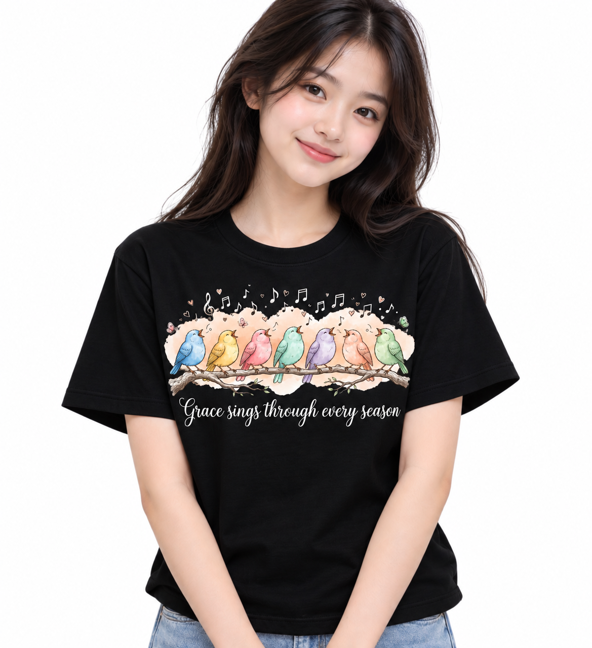 Grace Sings Graphic T-Shirt – Colorful Birds & Music Tee | MARS MASH
