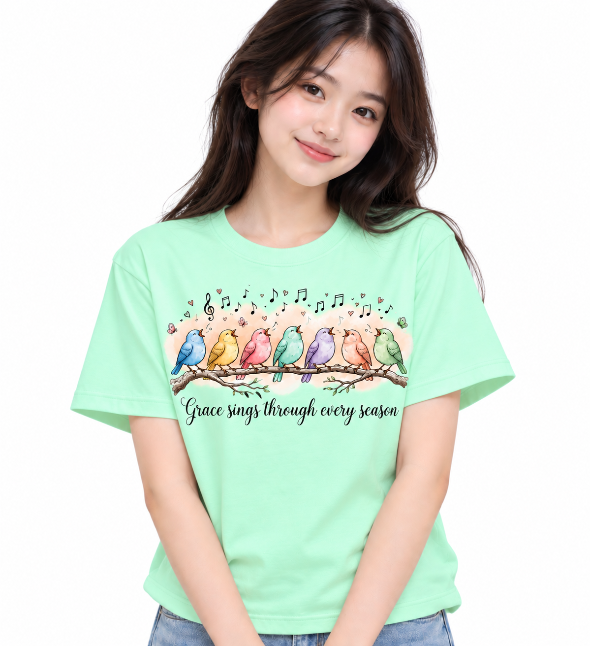 Grace Sings Graphic T-Shirt – Colorful Birds & Music Tee | MARS MASH