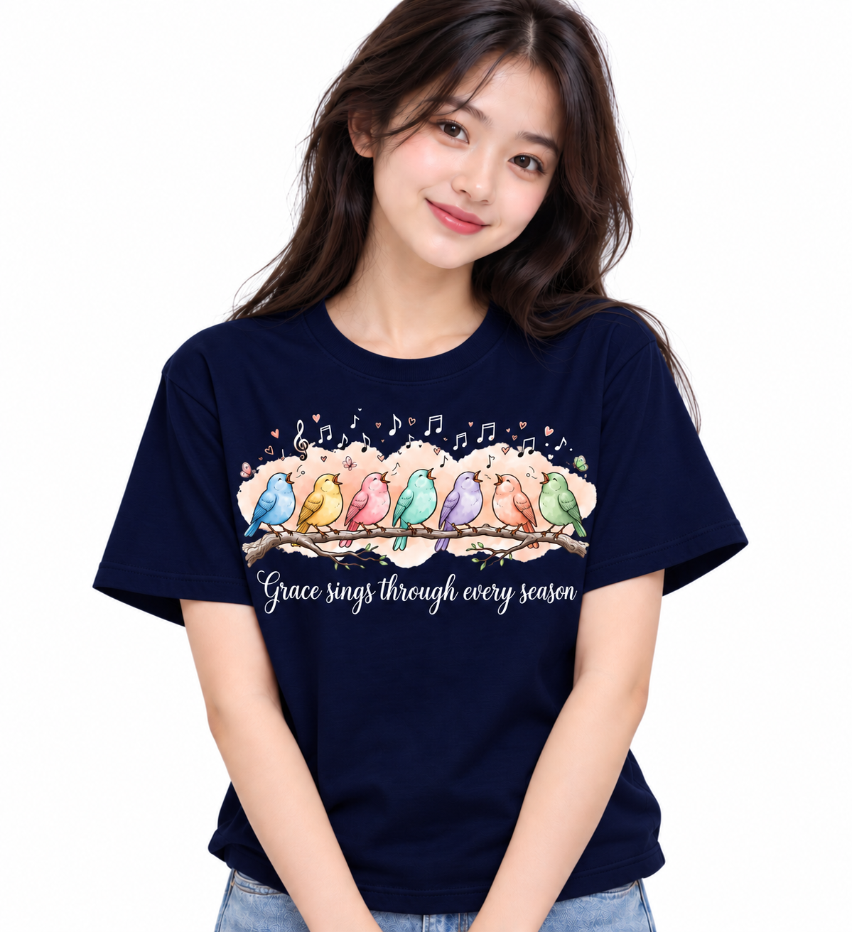 Grace Sings Graphic T-Shirt – Colorful Birds & Music Tee | MARS MASH
