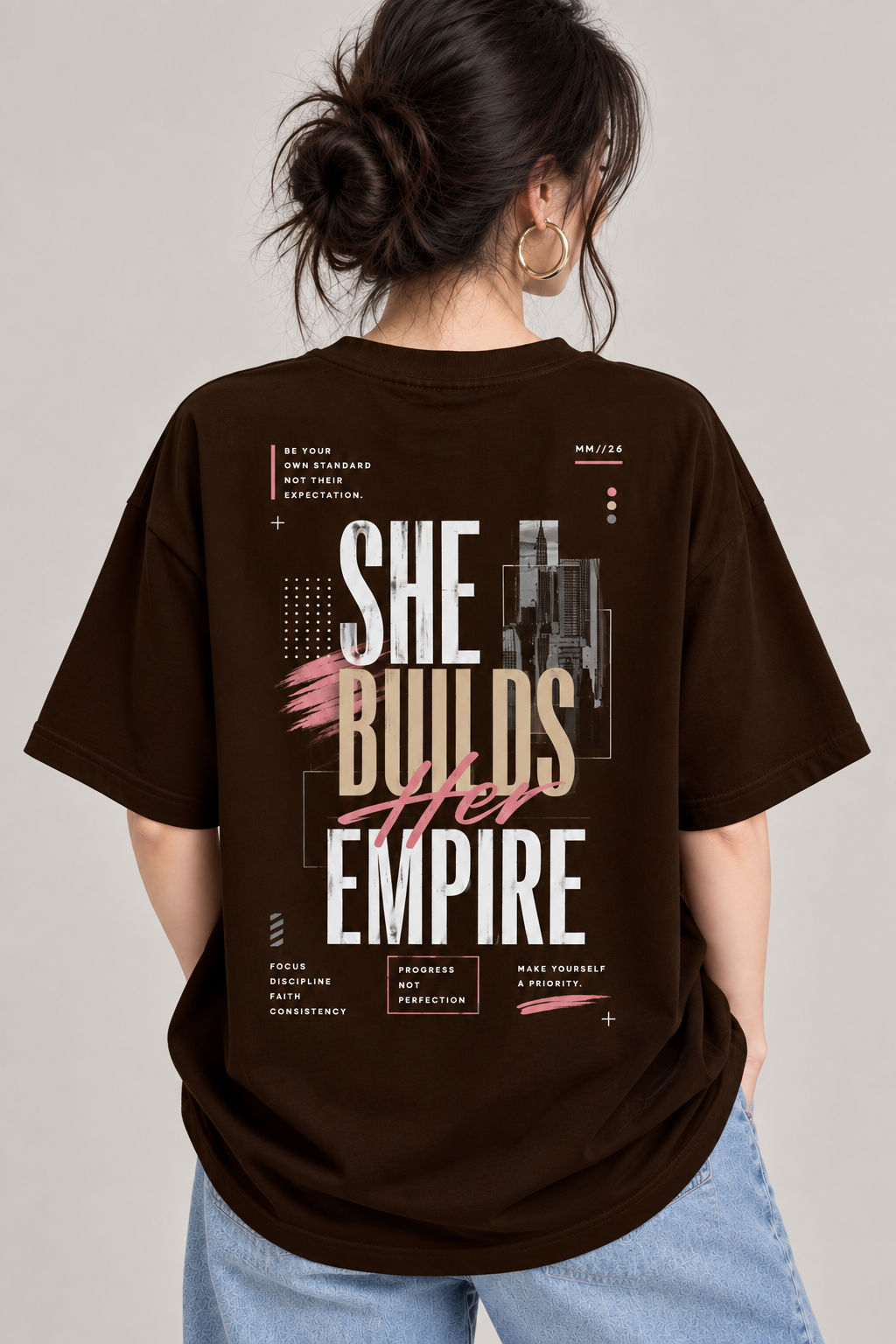 Women’s She Builds Empire Oversized T-Shirt | Motivational Back Print Tee | Mars Mash