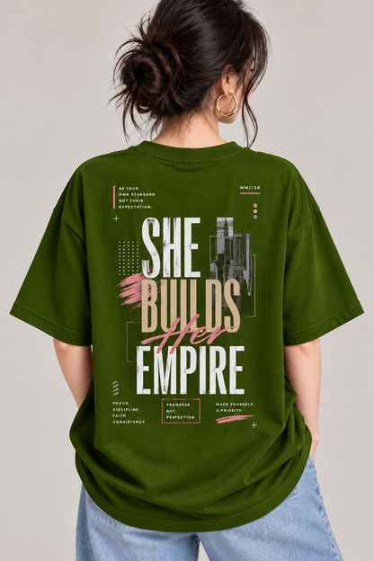 Women’s She Builds Empire Oversized T-Shirt | Motivational Back Print Tee | Mars Mash