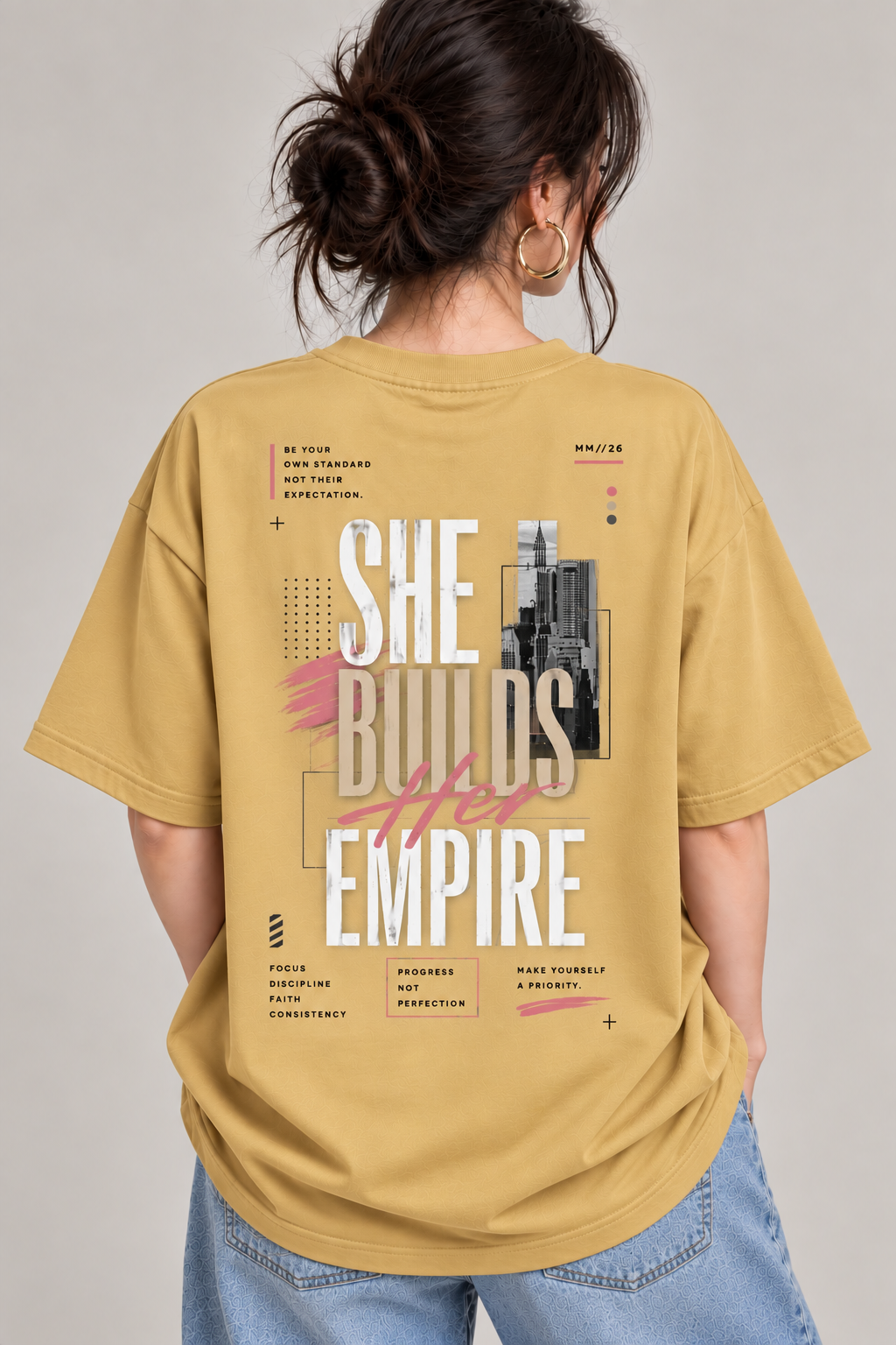 Women’s She Builds Empire Oversized T-Shirt | Motivational Back Print Tee | Mars Mash