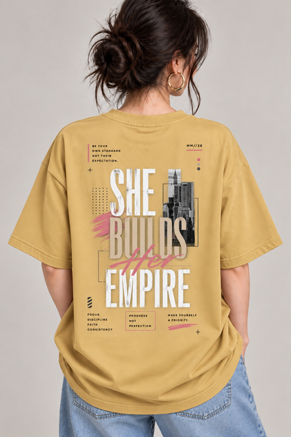 Women’s She Builds Empire Oversized T-Shirt | Motivational Back Print Tee | Mars Mash