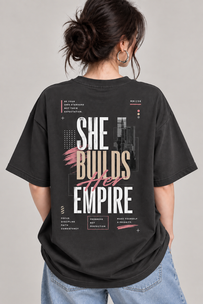 Women’s She Builds Empire Oversized T-Shirt | Motivational Back Print Tee | Mars Mash