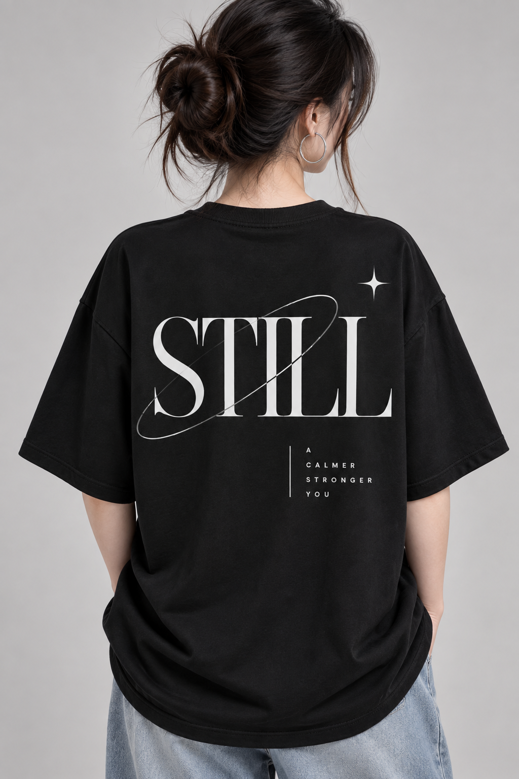Women’s Still Graphic Oversized T-Shirt | Minimalist Calm & Strength Tee | Mars Mash
