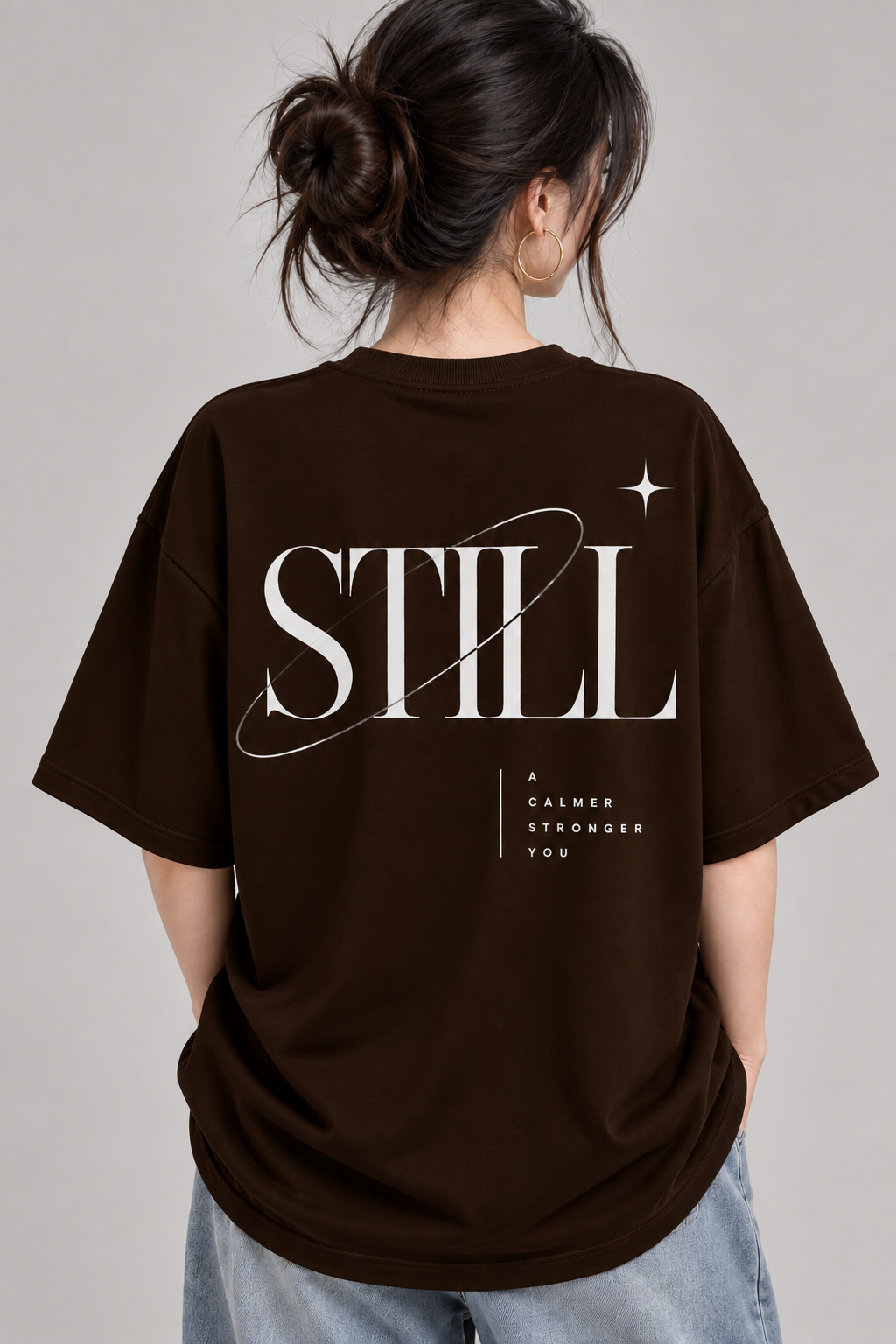 Women’s Still Graphic Oversized T-Shirt | Minimalist Calm & Strength Tee | Mars Mash