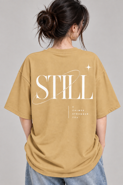 Women’s Still Graphic Oversized T-Shirt | Minimalist Calm & Strength Tee | Mars Mash