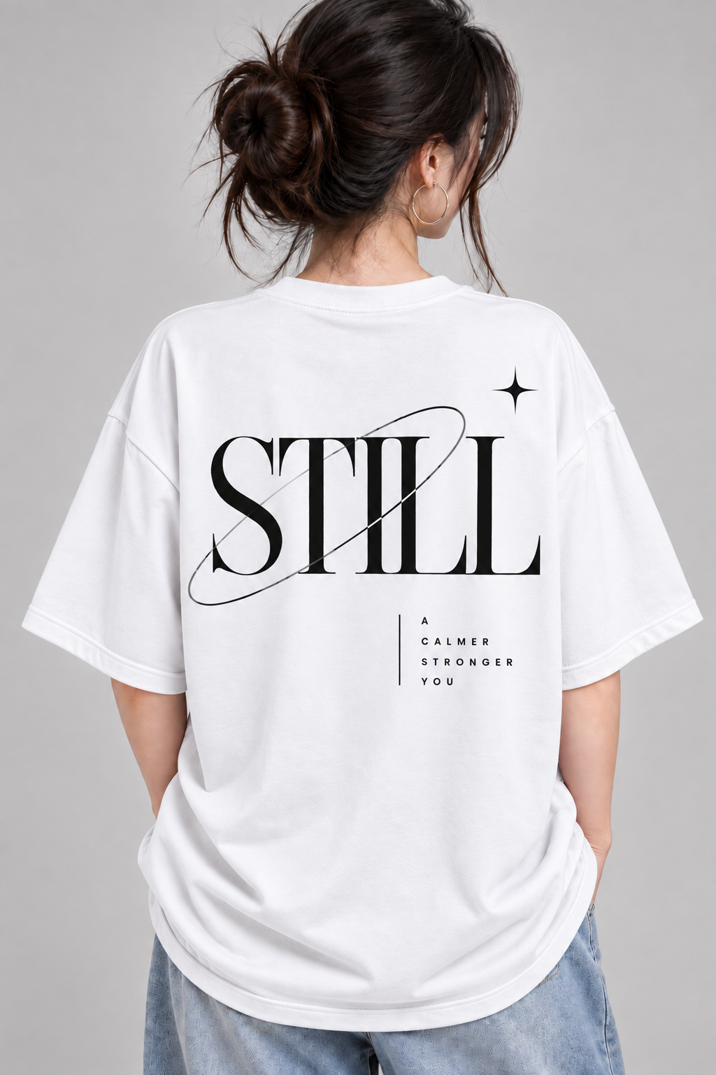 Women’s Still Graphic Oversized T-Shirt | Minimalist Calm & Strength Tee | Mars Mash