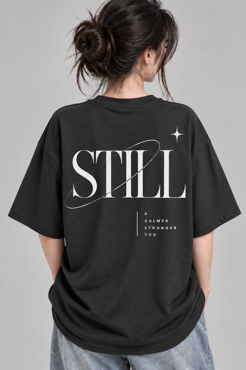 Women’s Still Graphic Oversized T-Shirt | Minimalist Calm & Strength Tee | Mars Mash