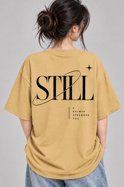 Women’s Still Graphic Oversized T-Shirt | Minimalist Calm & Strength Tee | Mars Mash
