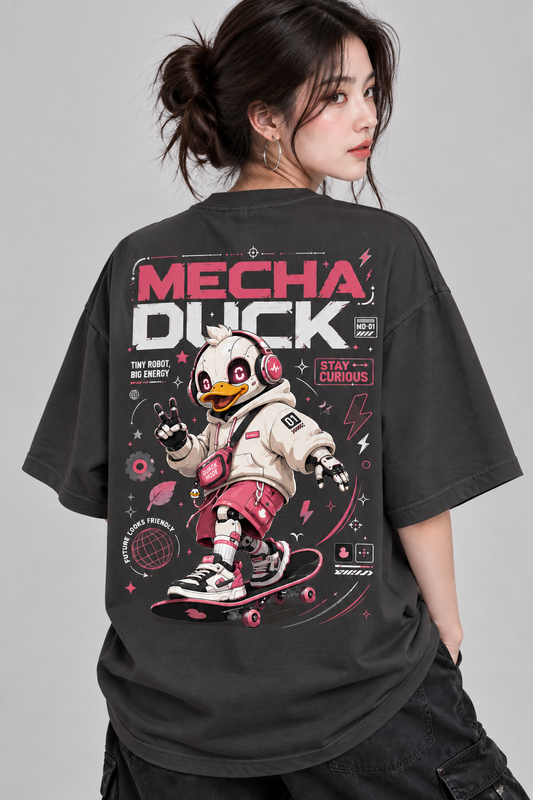 Women’s Mecha Duck Oversized T-Shirt | Futuristic Skateboard Graphic Tee | Mars Mash