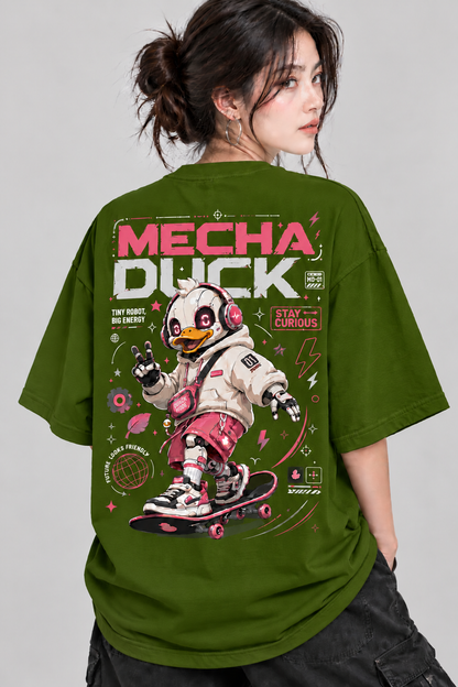 Women’s Mecha Duck Oversized T-Shirt | Futuristic Skateboard Graphic Tee | Mars Mash