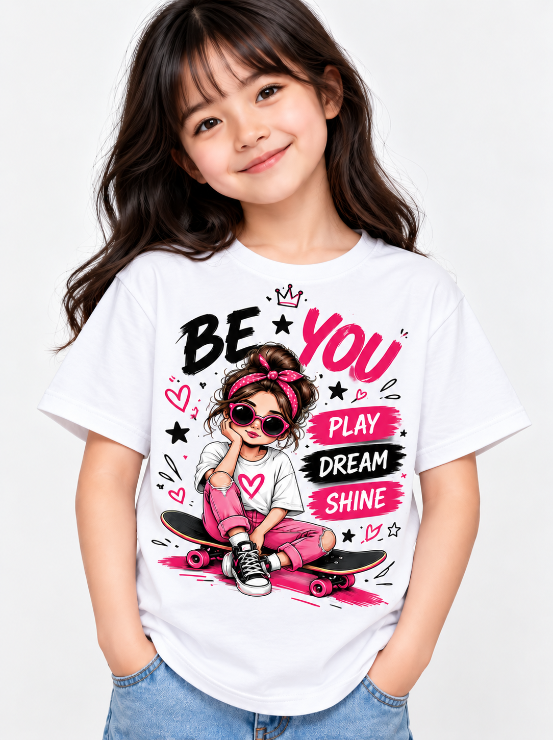 Be You Skateboard T-Shirt for Girls – Black | Mars Mash