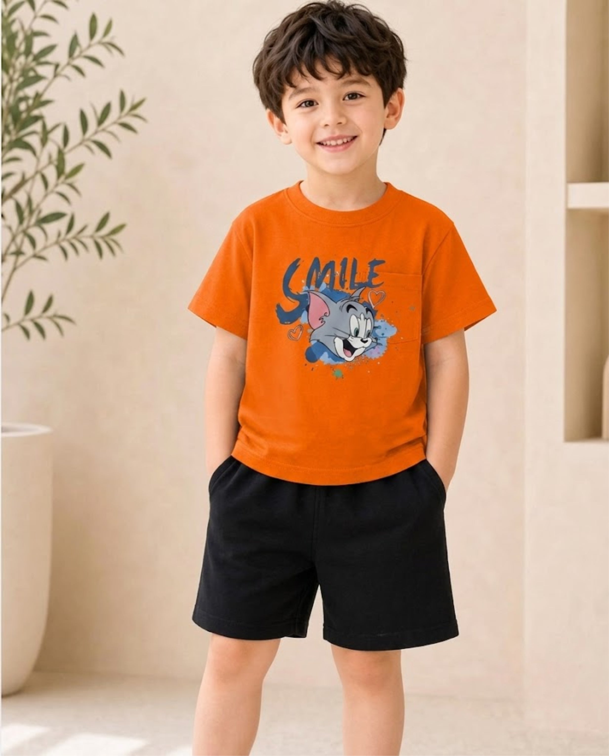 Smile Cartoon Cat Graphic T-Shirt for Kids | 100% Cotton | Premium Comfort