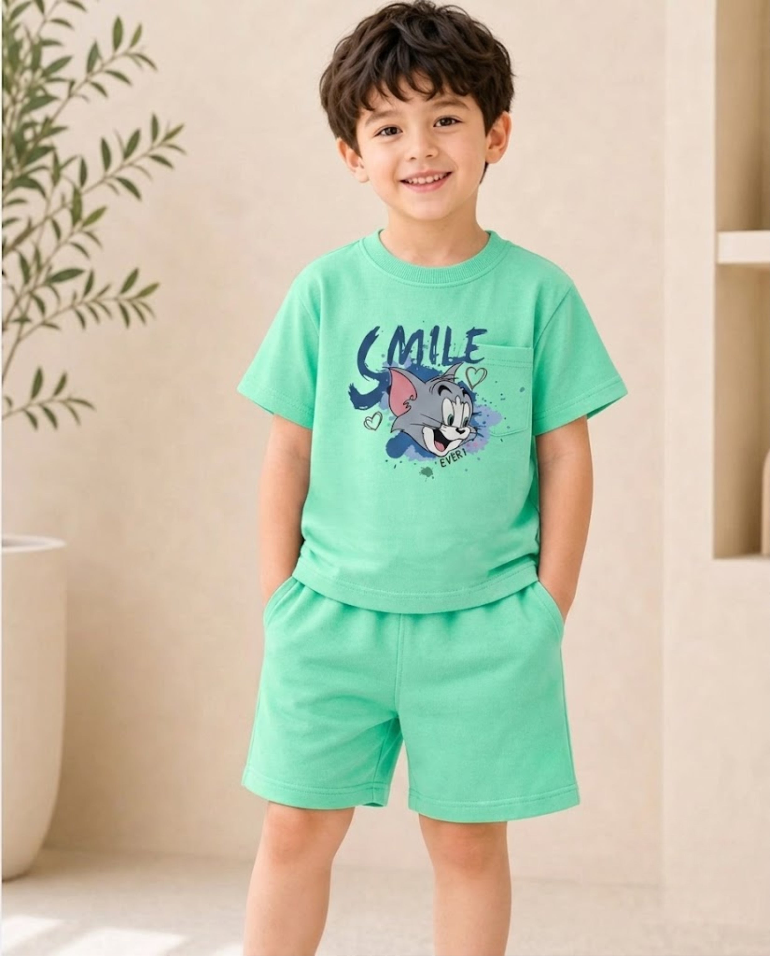 Smile Cartoon Cat Graphic T-Shirt for Kids | 100% Cotton | Premium Comfort