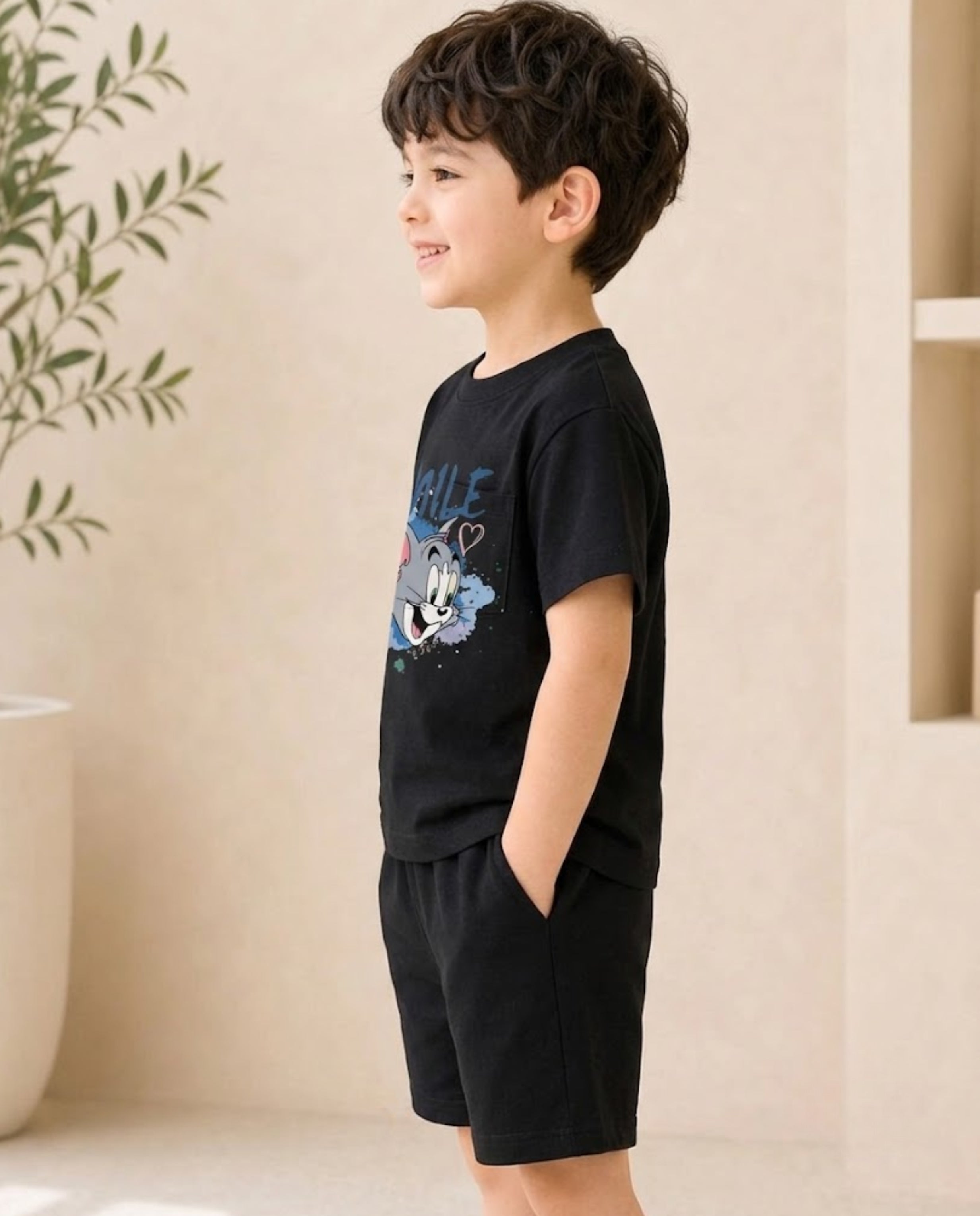 Smile Cartoon Cat Graphic T-Shirt for Kids | 100% Cotton | Premium Comfort