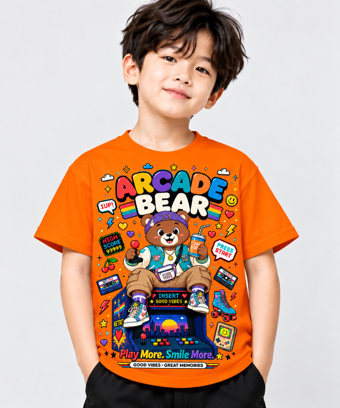 Arcade Bear Gaming T-Shirt for Kids – Pink | Mars Mash