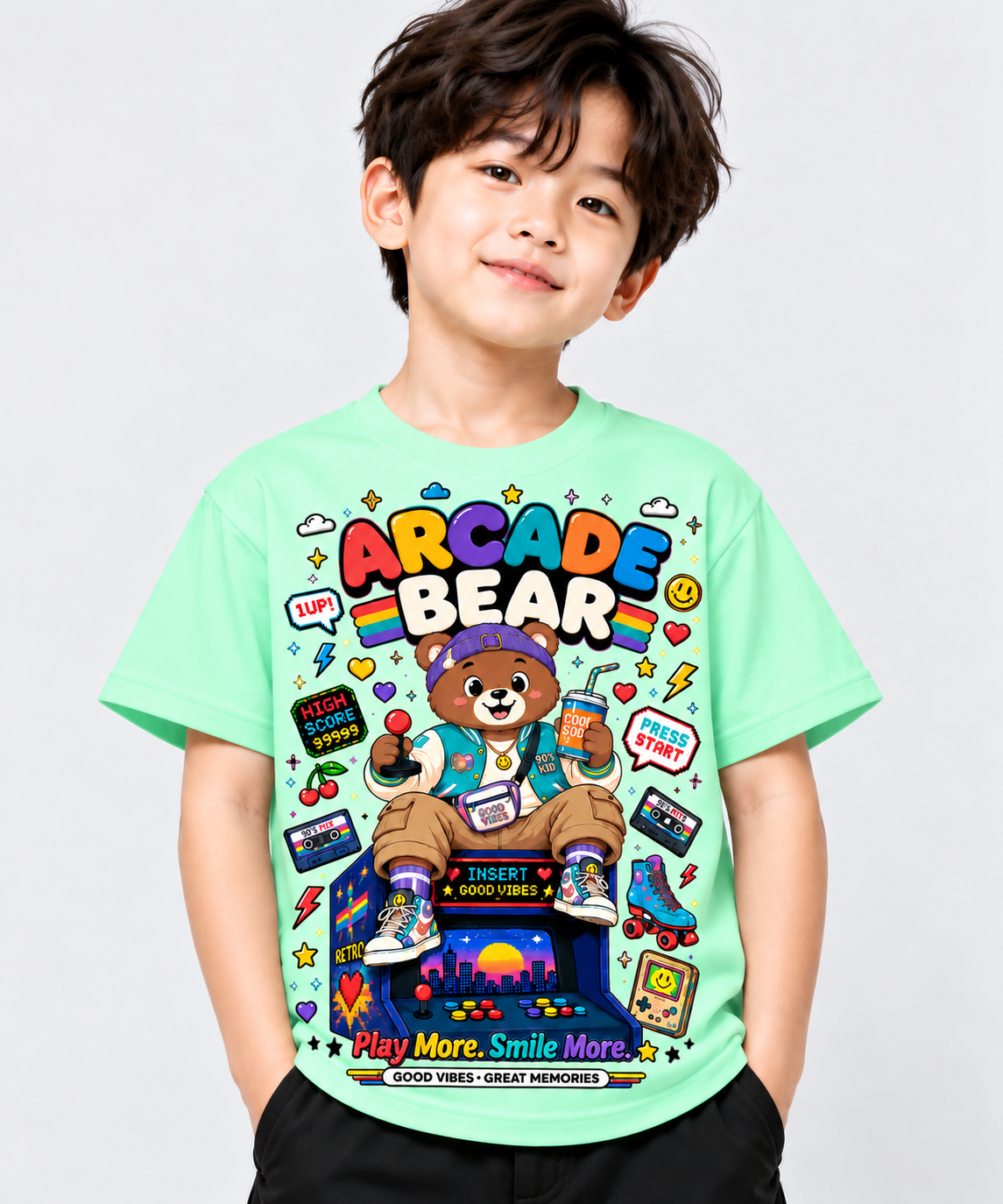 Arcade Bear Gaming T-Shirt for Kids – Pink | Mars Mash