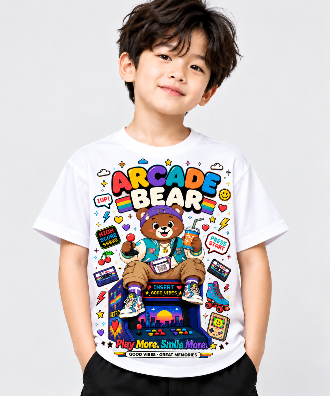 Arcade Bear Gaming T-Shirt for Kids – Pink | Mars Mash