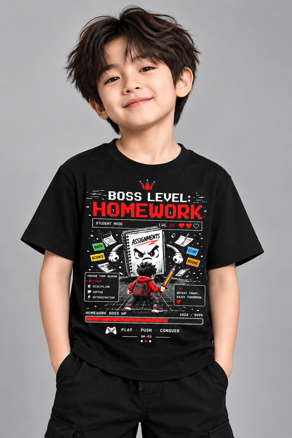 Homework Boss Gaming T-Shirt for Kids – Black | Mars Mash