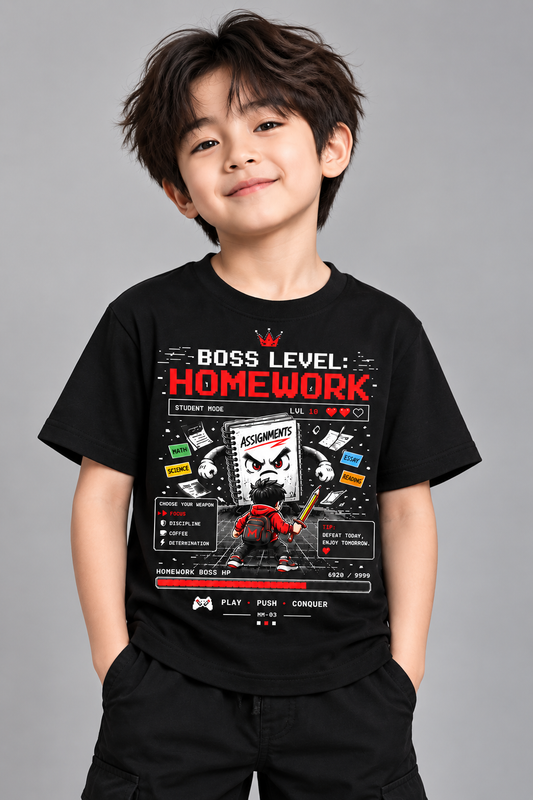 Homework Boss Gaming T-Shirt for Kids – Black | Mars Mash