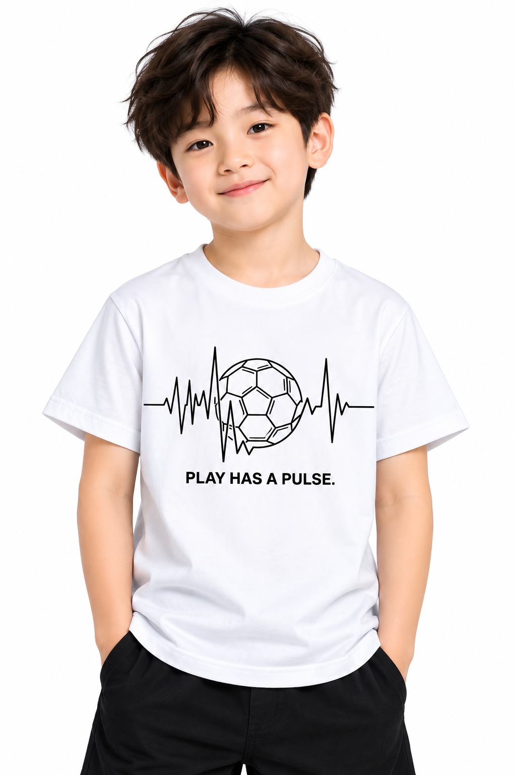 Play Has a Pulse Soccer T-Shirt for Kids – White | Mars Mash