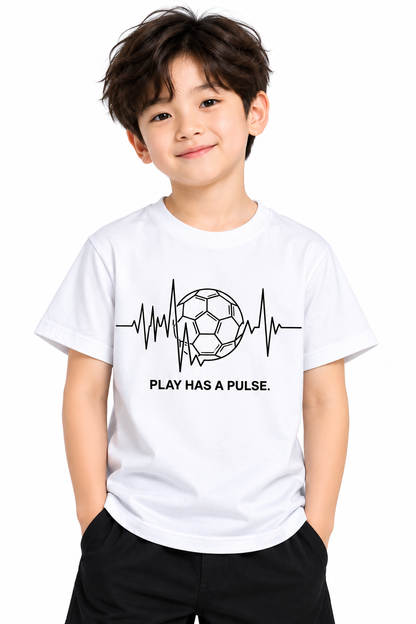 Play Has a Pulse Soccer T-Shirt for Kids – White | Mars Mash
