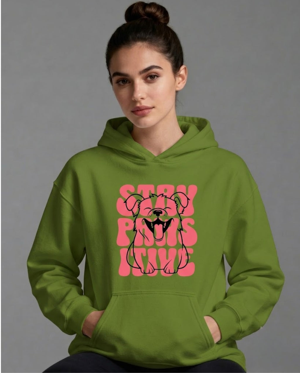 Stay Pawsitive Front Print Hoodie for Women | 350 GSM | Cute Dog Graphic Hoodie | Premium Casual Wear