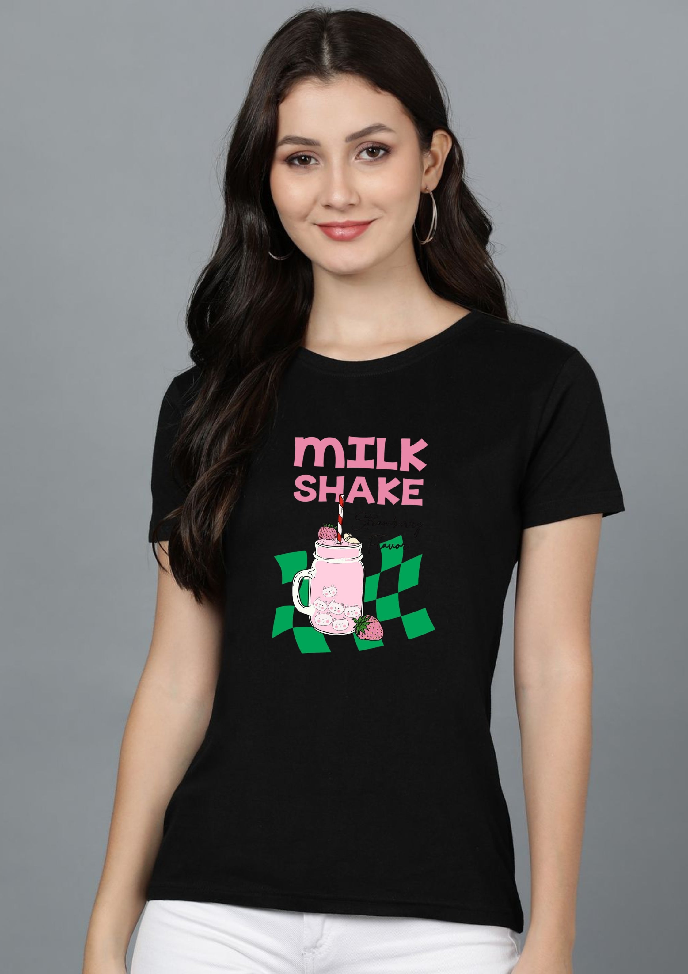 Milk Shake Graphic Printed T-Shirt for Women | 100% Cotton | Casual Everyday Wear