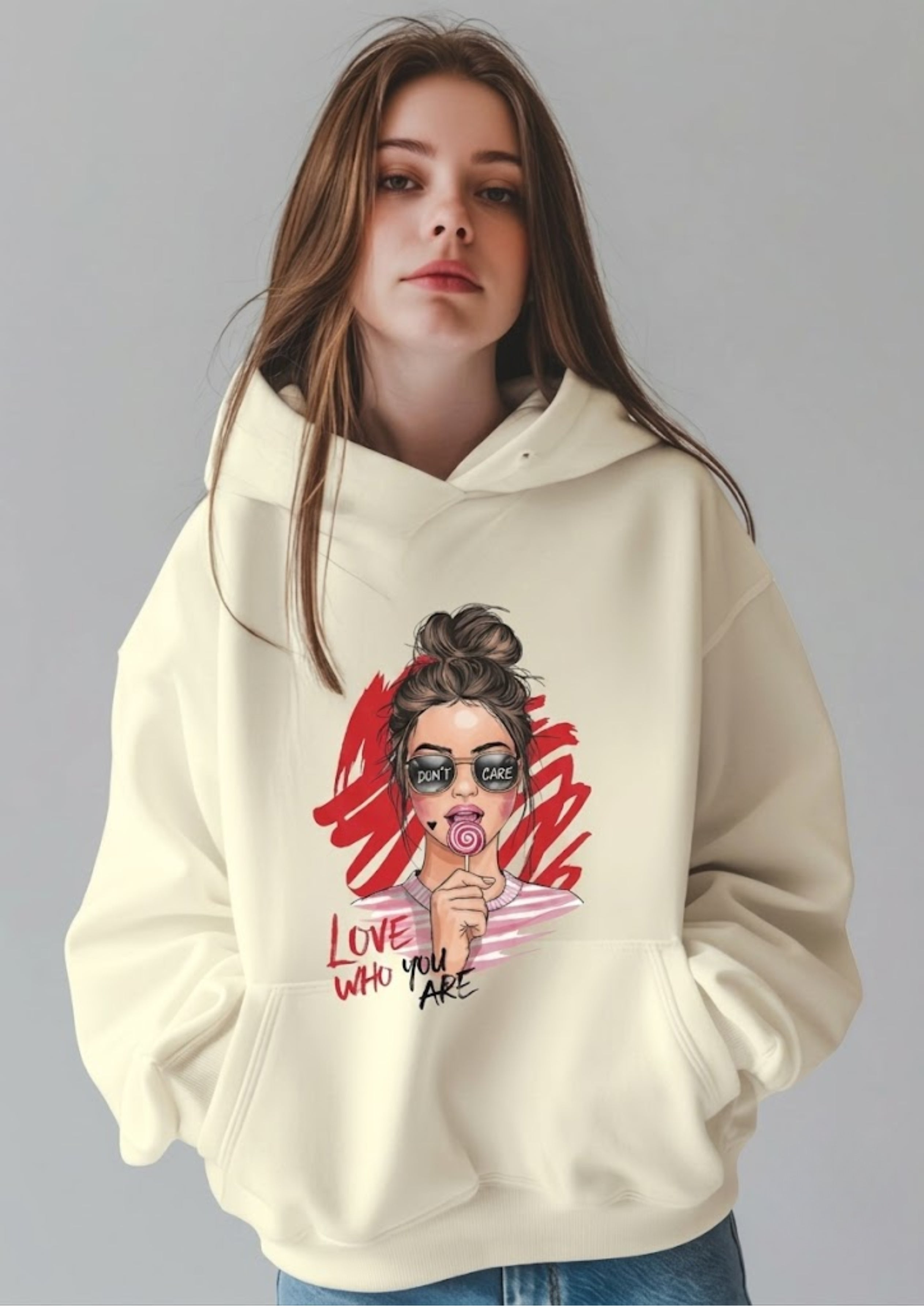 Love Who You Are Girl Graphic Printed Hoodie for Women | 350 GSM | Premium Comfort | Casual Streetwear