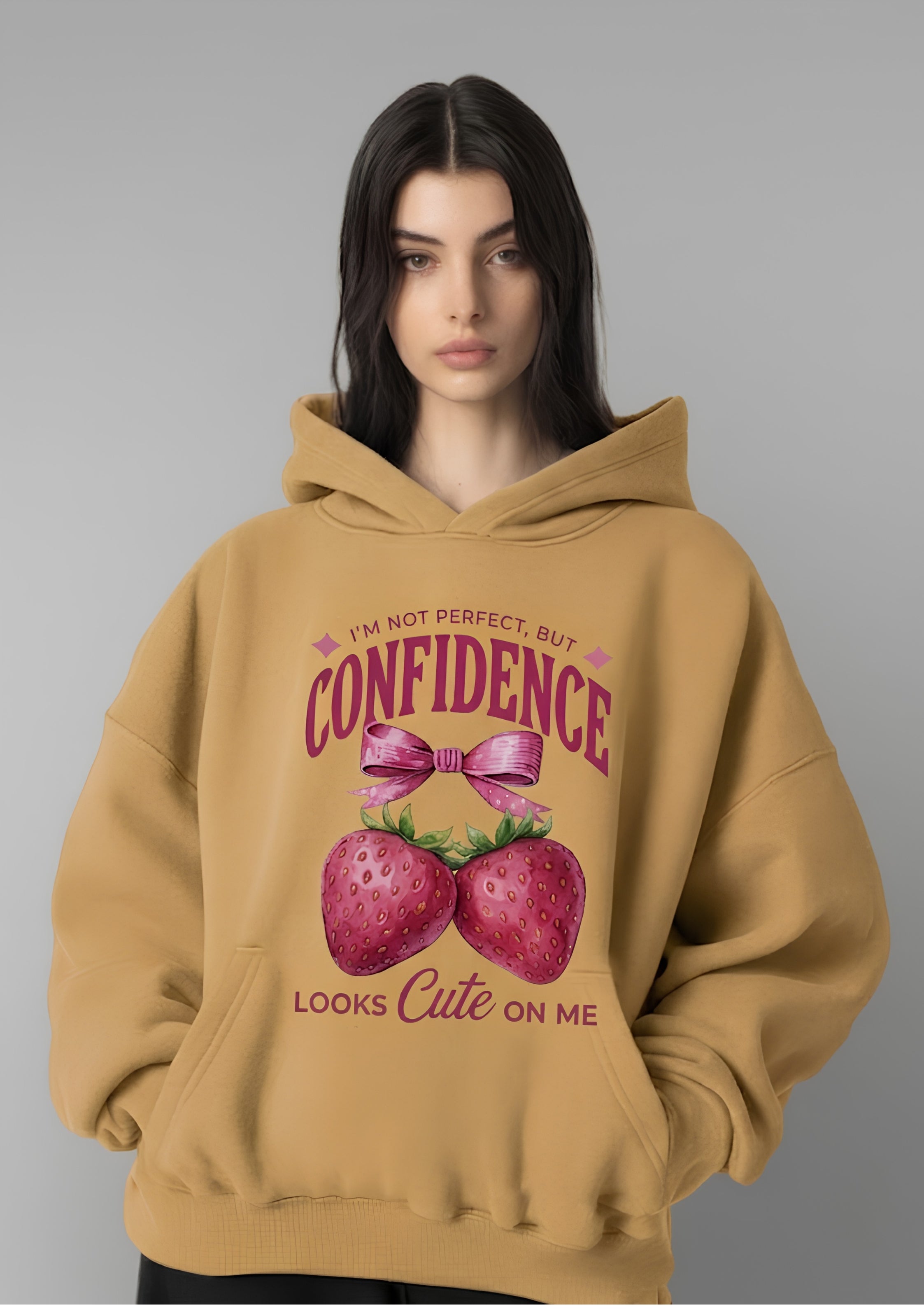 Confidence Strawberry Graphic Printed Hoodie for Women | 350 GSM | Premium Comfort | Casual Streetwear