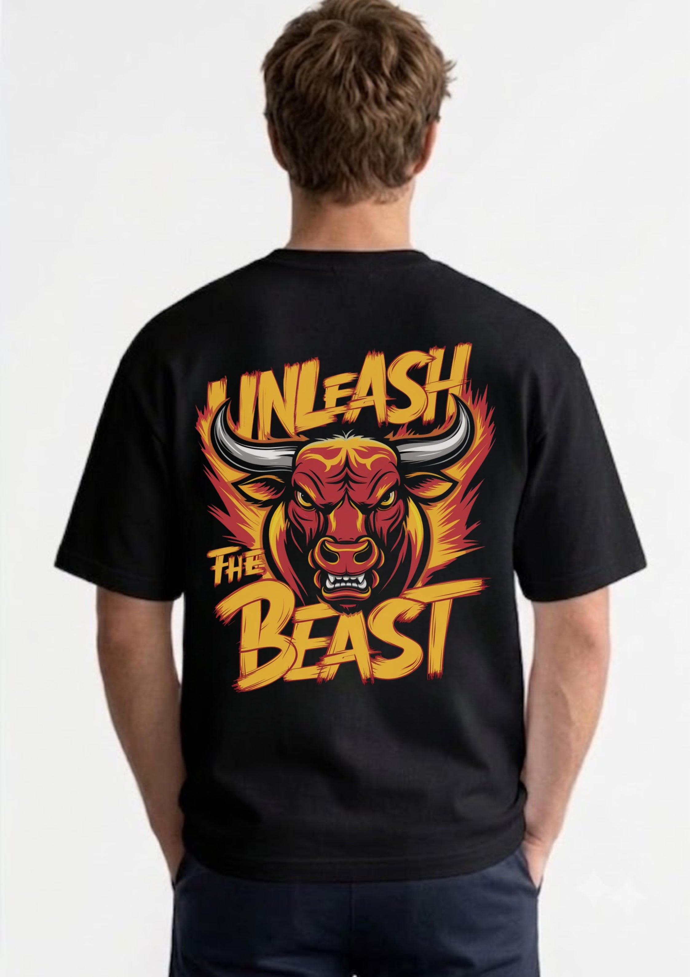 Fierce Bull Graphic Back Print Oversized T-Shirt | 100% Cotton | 220 GSM