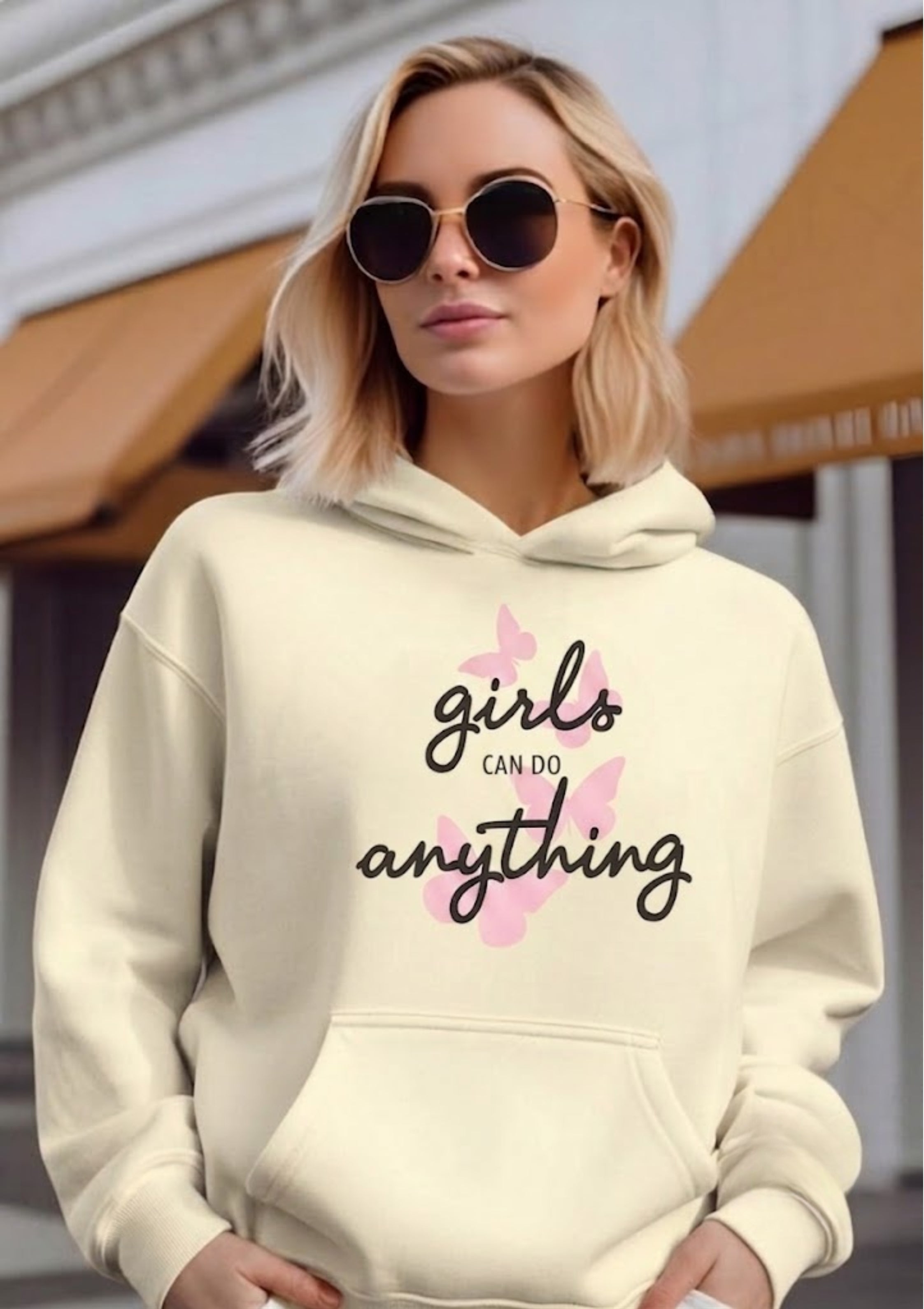 Girls Can Do Anything Typography Printed Hoodie for Women | 350 GSM | Premium Comfort | Casual Streetwear