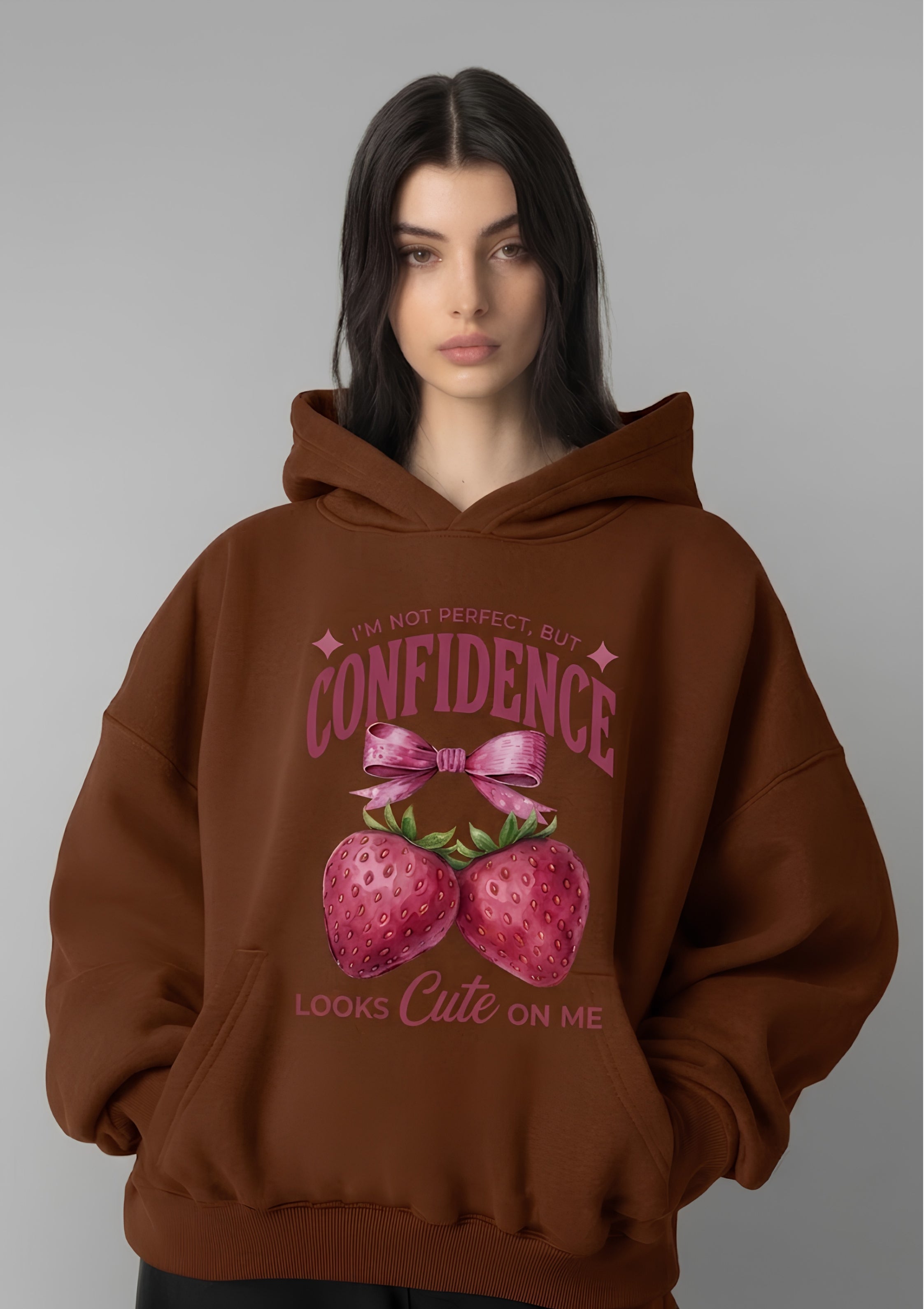 Confidence Strawberry Graphic Printed Hoodie for Women | 350 GSM | Premium Comfort | Casual Streetwear
