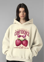 Confidence Strawberry Graphic Printed Hoodie for Women | 350 GSM | Premium Comfort | Casual Streetwear