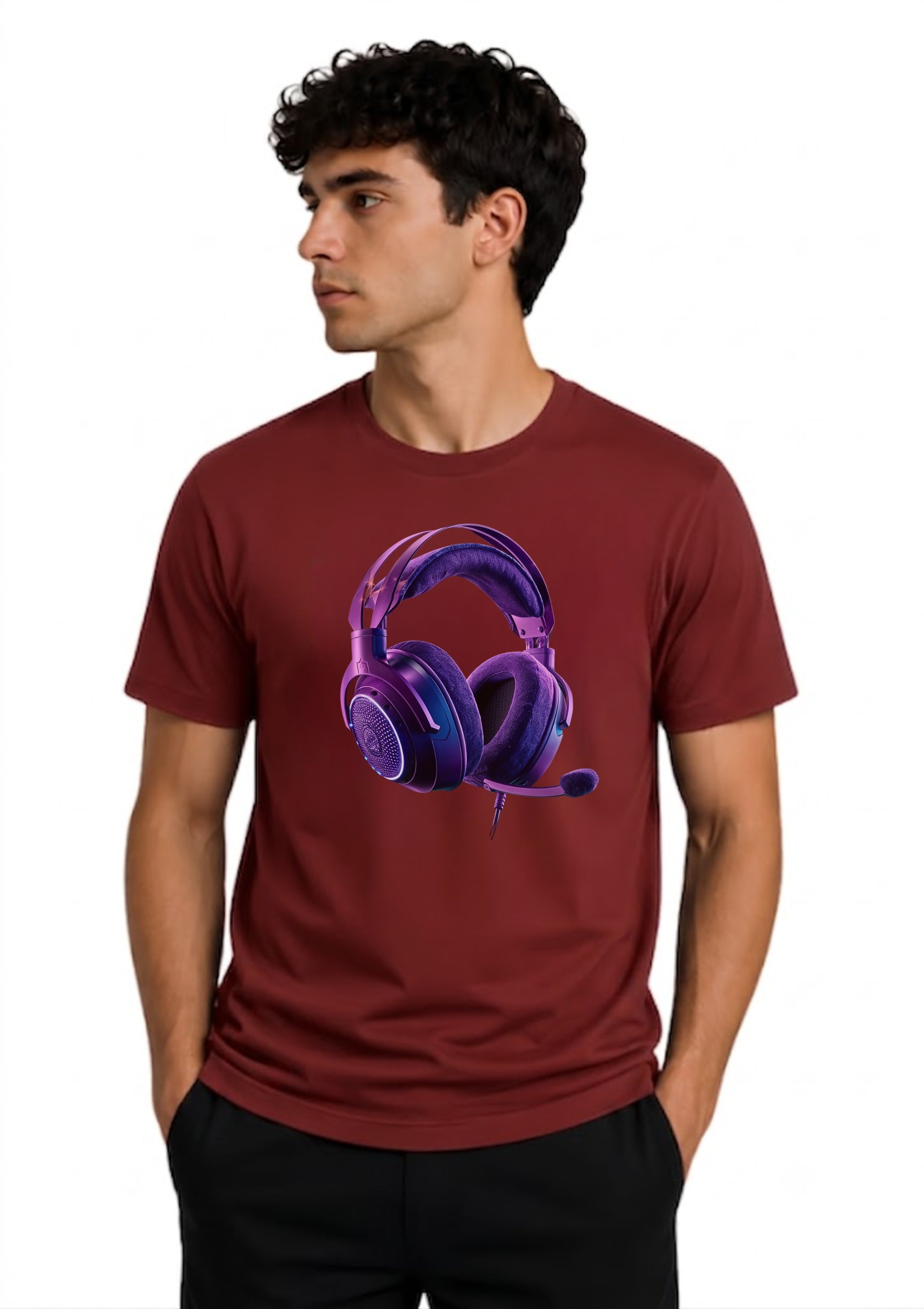 Gaming Headset Regular Fit T-Shirt for Men & Women | 100% Cotton | 180 GSM