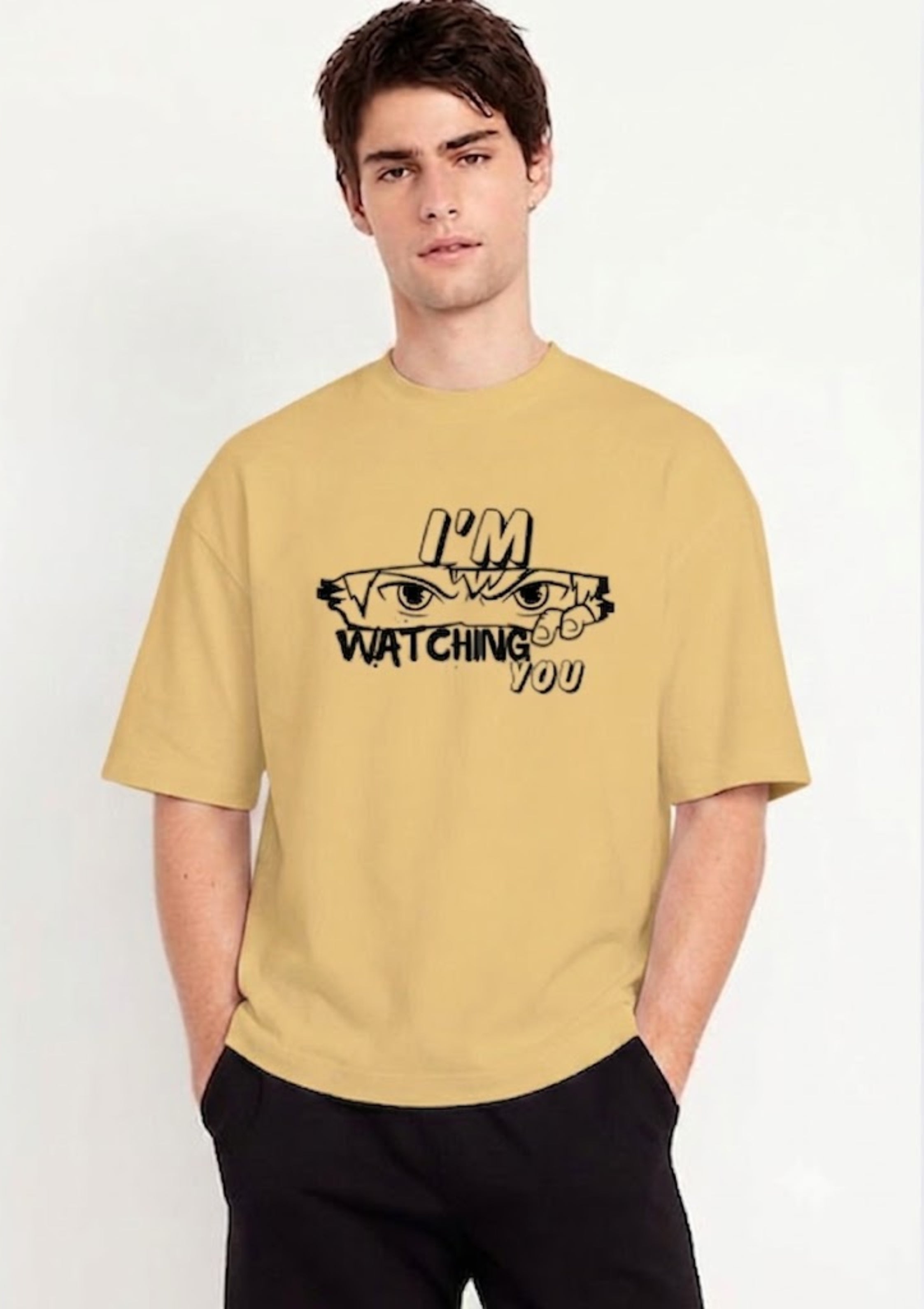 Anime Eyes "I'm Watching You" Oversized T-Shirt | 100% Cotton | 220 GSM