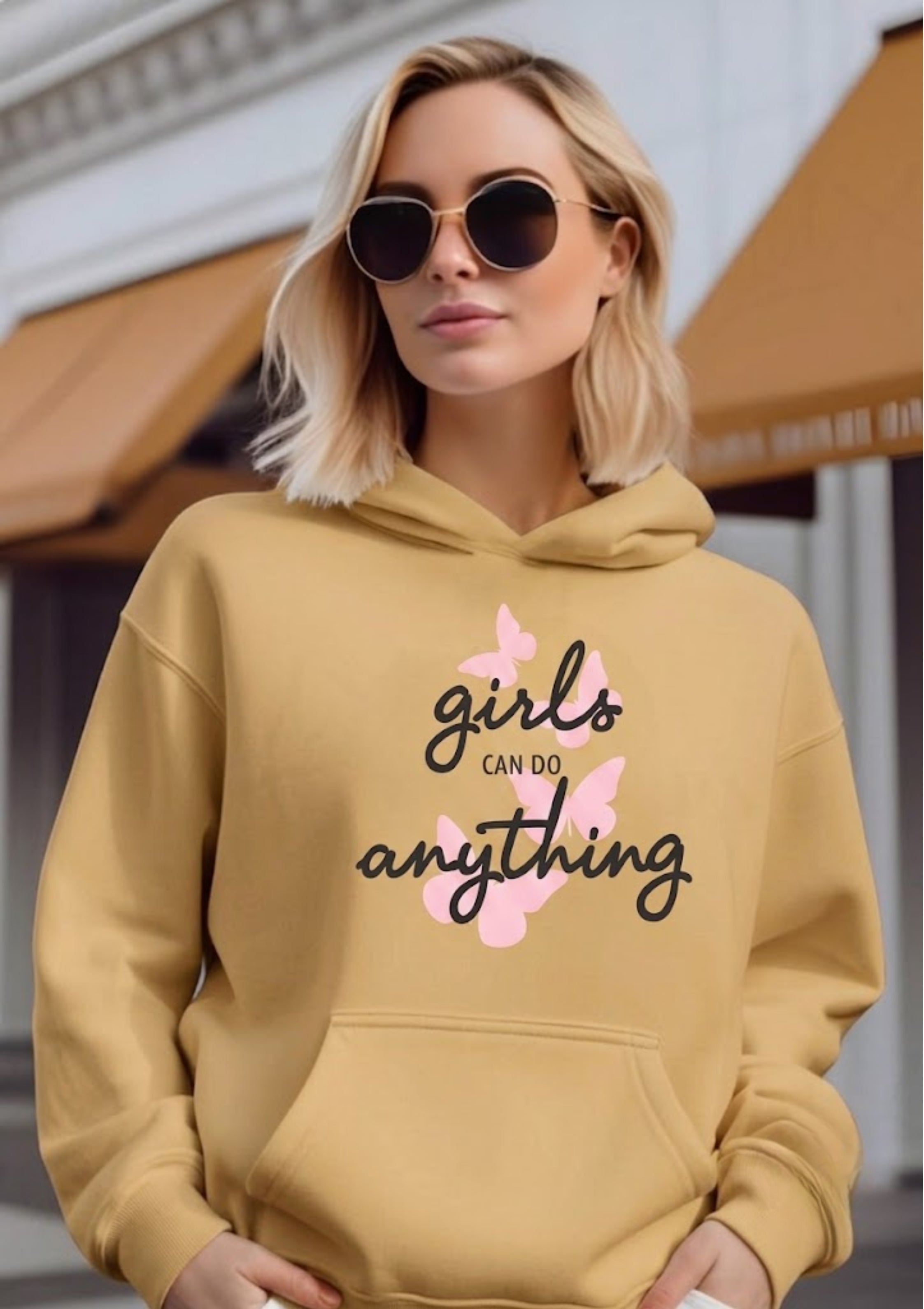 Girls Can Do Anything Typography Printed Hoodie for Women | 350 GSM | Premium Comfort | Casual Streetwear