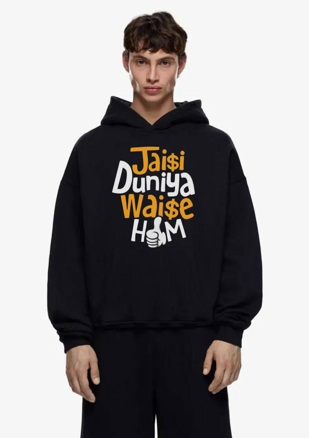 Jaisi Duniya Waise Hum Typography Printed Hoodie for Men | 350 GSM | Premium Comfort | Casual Streetwear