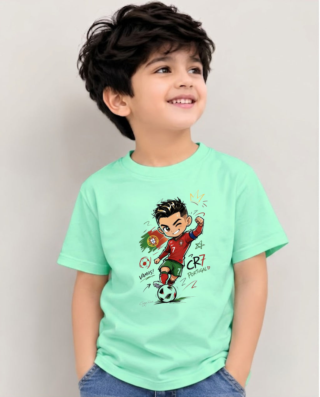 Football Star CR7 Cartoon Graphic T-Shirt for Kids | 100% Cotton | Premium Comfort