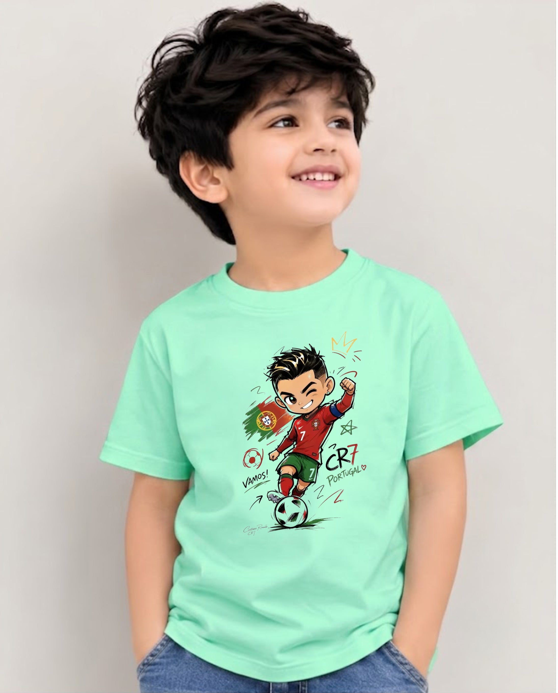 Football Star CR7 Cartoon Graphic T-Shirt for Kids | 100% Cotton | Premium Comfort