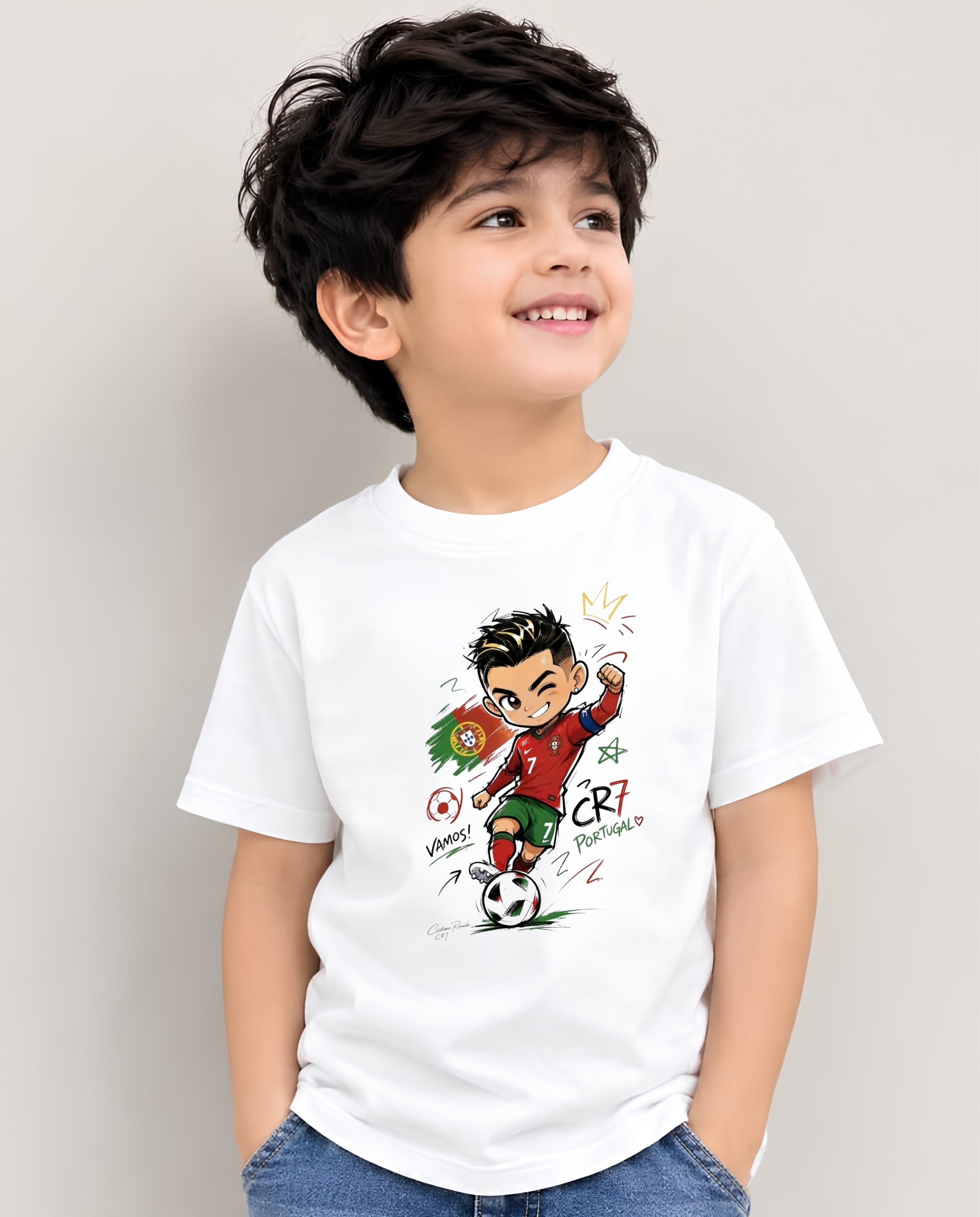 Football Star CR7 Cartoon Graphic T-Shirt for Kids | 100% Cotton | Premium Comfort