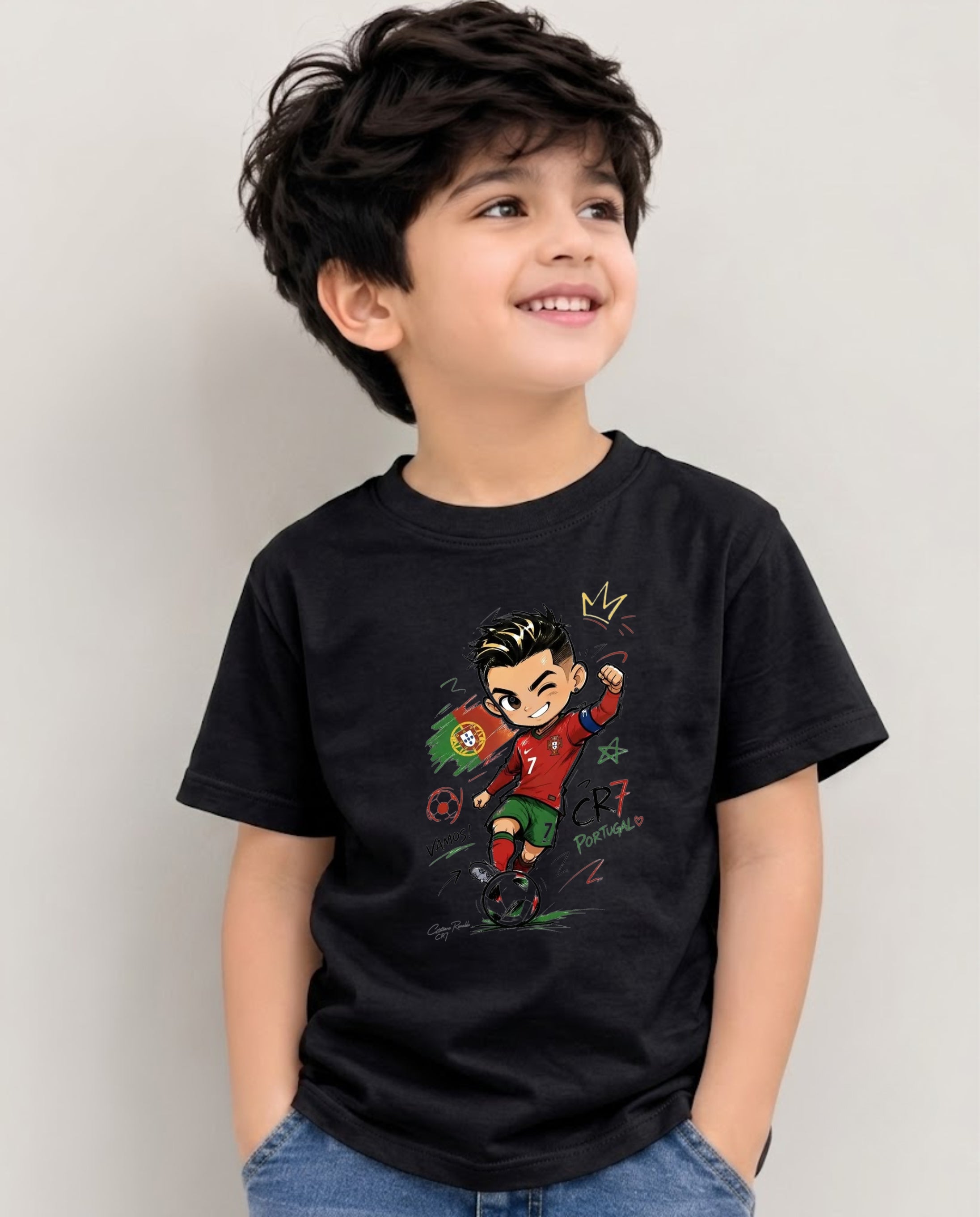 Football Star CR7 Cartoon Graphic T-Shirt for Kids | 100% Cotton | Premium Comfort